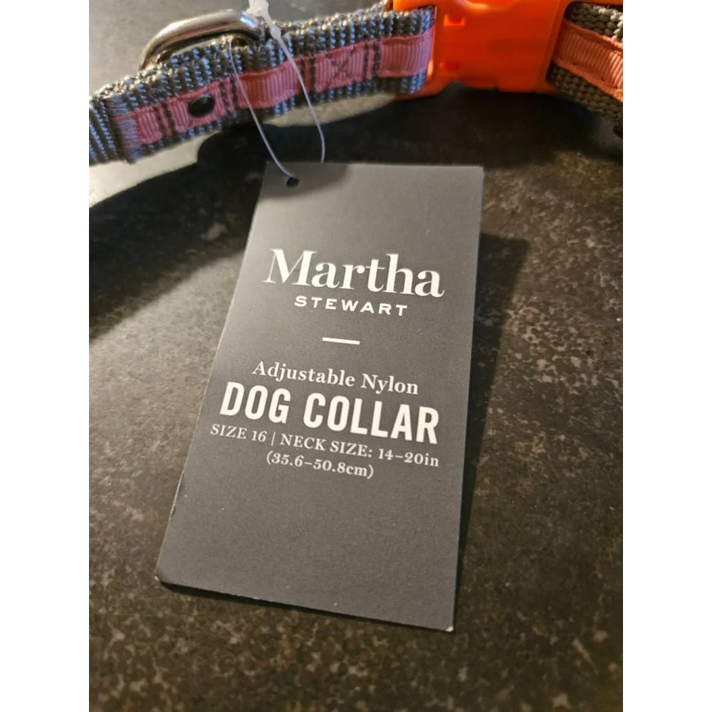 Martha Stewart | Dog Collar Medium Gray and Coral Nylon